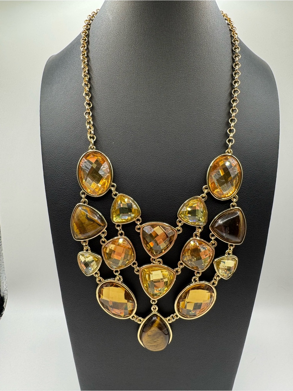 Charter Club Gold-Tone Amber-Colored Stone Bib Necklace